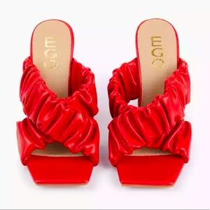 Red peep toe block heels